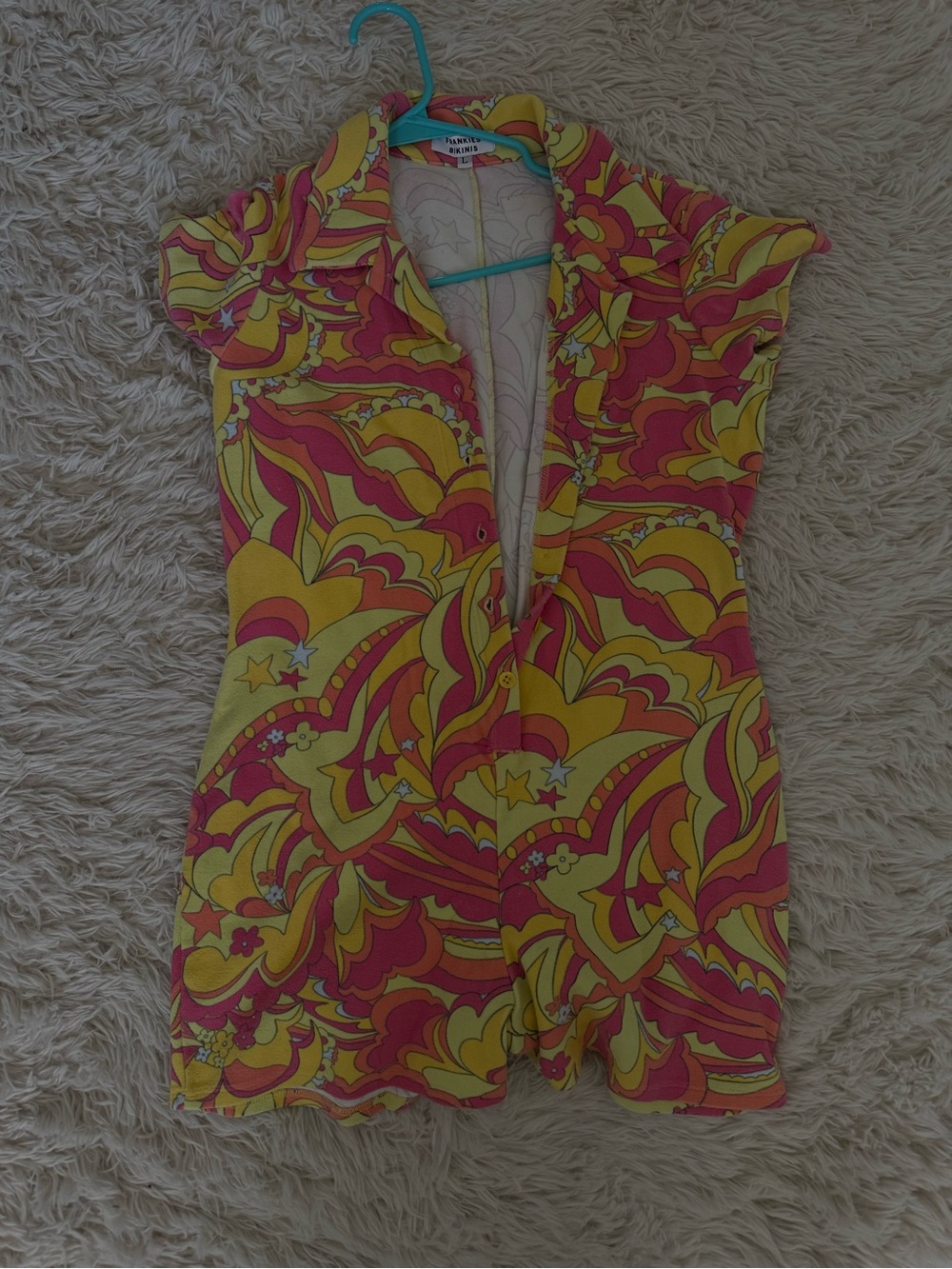Frankie's Bikinis Pink, Yellow & Orange Psychedelic Print Romper - Picture 2 of 5